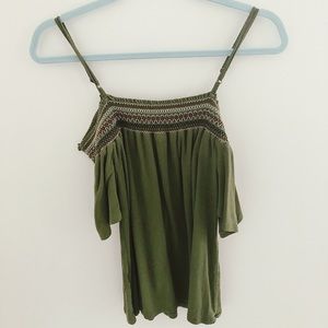 Green over-the-shoulder top